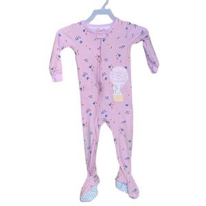 •CARTER'S•PINK FLORAL AND BUNNY HOT AIR BALLOON GRIPPER FOOTY SIZE 18 MO. EUC